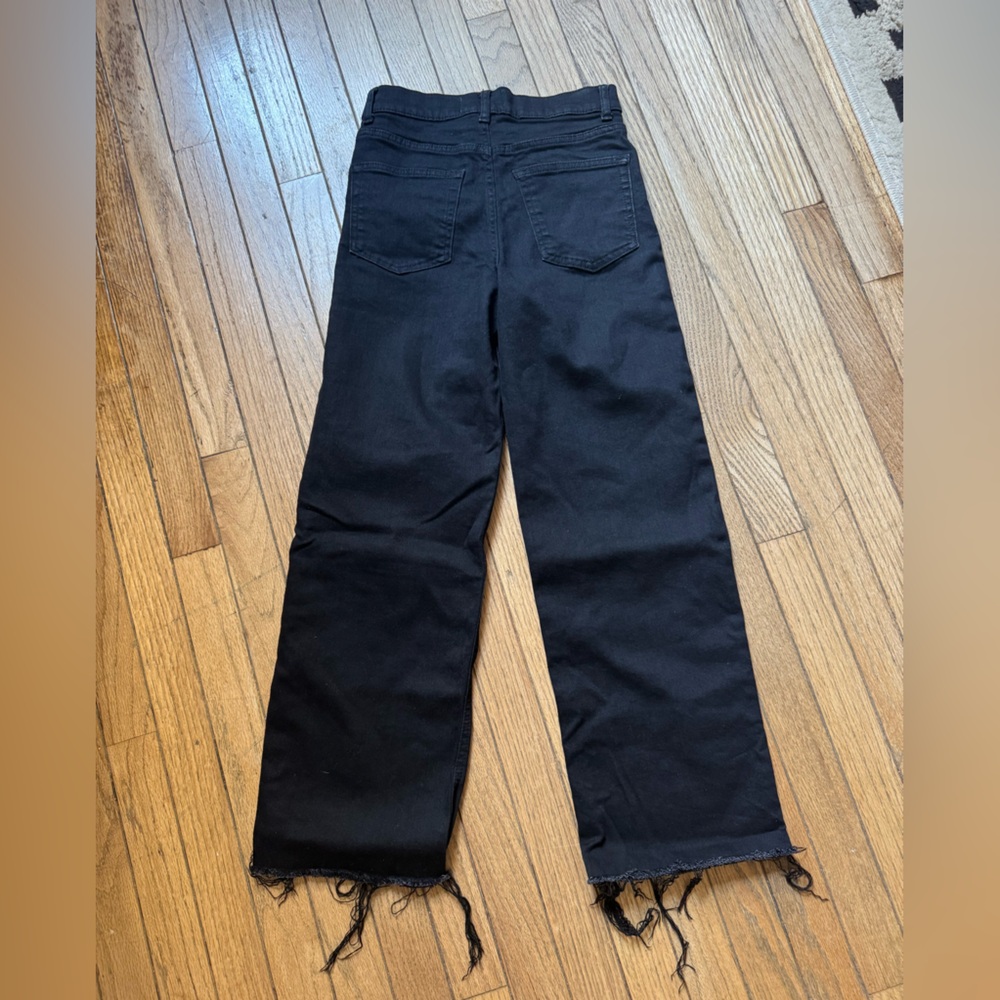 Reformation Charcoal Denim Jeans- frayed hem, stretchy - Picture 2 of 3